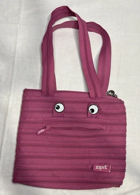 "Bolso de hombro con cremallera rosa con ojos | Cartera de mano extravagante de novedad | 11x9""" Foto 1 de 4
