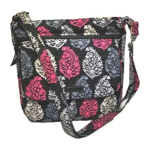 Vera Bradley Crossbody Bag Pink Gray Black White Multi Leaf Floral Medium - Picture 1 of 16