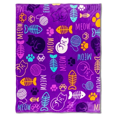 Kitty Paws 50x60in Purple Soft Plush Cat Pet Bed & Sofa Kitty Throw Blanket - Image 1 of 4