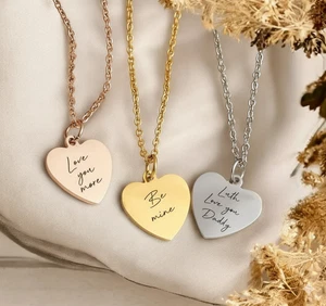 Personalised Gift, Engraved Heart Necklace, Any Text, Name Date Necklace,For Her - Picture 1 of 22