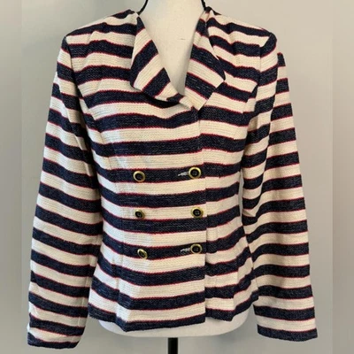 Cabi Blazer 红色海军蓝奶油色条纹纽扣,尺寸 6 — 第 1/4 张图片