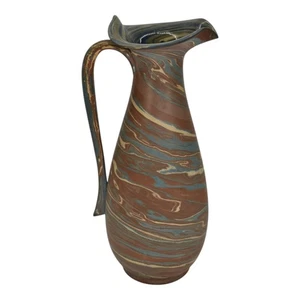 Jarra de 10" Niloak Mission Swirl 1910-24 vintage hecha a mano cerámica artística marrón - Imagen 1 de 6