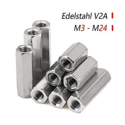 Verbindungsmuffern Sechskant Edelstahl A2 V2A Langmutter Gewindemuffe M3 - M24 - Bild 1 von 4