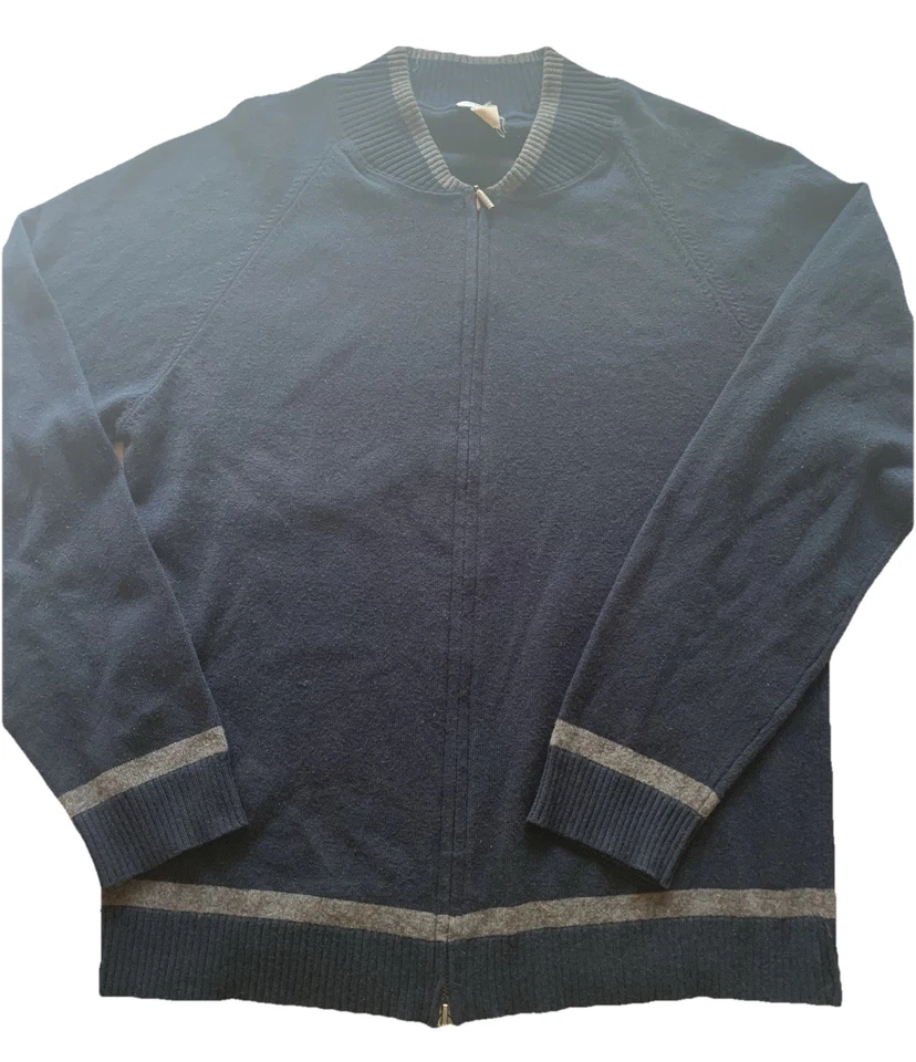 Men’s Zip Up Sweater Armani Collezioni Size XL Navy & Grey - Image 1 of 4