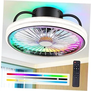 Low Profile Ceiling Fan with Light - Modern Flush Mount RGB (Red, Green, Blue) - Picture 1 of 7