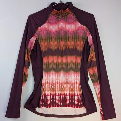 Prana Sierra Ikat 1/4 Zip Pullover Womens LARGE Athletic Top Thumbholes Purple - Image 1 of 4
