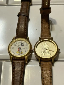 2 Vintage Disney Mickey Mouse Lorus Quartz Watch Gold Tone Both Work New Battery - Picture 1 of 5
