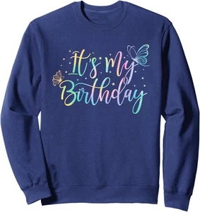 It's My Birthday Butterfly Tie Dye Birthday Party Fun Unisex Crewneck Sweatshirt - Picture 1 of 5