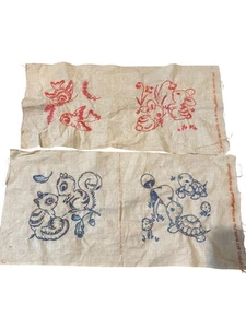 Vintage Vogart Quilt Blöcke Nr. 590C - gestempelte Stickerei Redwork & Bluework Ani - Bild 1 von 19