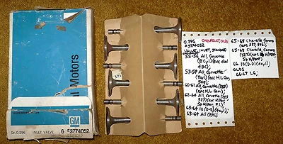 Válvulas de admisión Chevrolet/Oldsmobile 1955-68 - (6) NOS 3774052 Foto 1 de 2