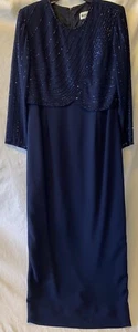 VTG Karen Miller Beaded Evening Gown Navy Blue Formal Cocktail Dress *PRISTINE* - Picture 1 of 12