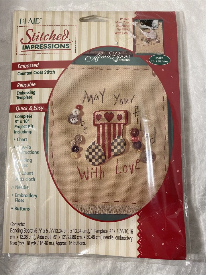 Counted Cross Stitch Kit May Your Stockings Be Filled W Love by Plaid 1995