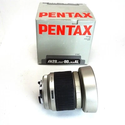 Pentax 28-80mm 28-80 MM 3.5-5.6 Silver AL Zoom Lens w lens hood in original box - Image 1 of 4