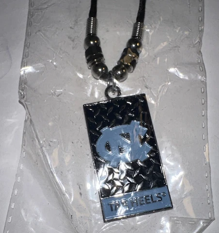 North Carolina Tar Heels Necklace Black Rubber Cord Metal Pendant NCAA College Cover