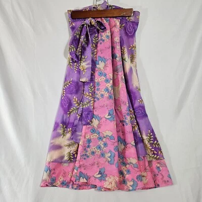 Vintage True Wrap Midi Skirt Women Silk Bohemian Hippie  Sexy Sari India Peasant - Image 1 of 4