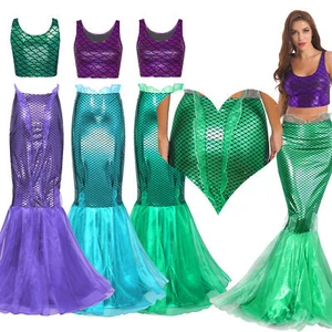 Women's Mermaid Tail Costume Skirt Fish Scale Print Hip Skirt Sequins Dress up - Picture 1 of 81