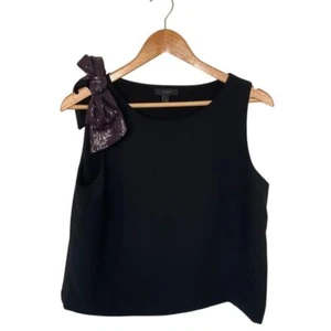 J. Crew Women's Black Drapey Tank Top Purple Sequin Shoulder Bow Size 8 - Picture 1 of 4