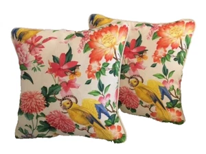 NEW LISTING GOLDEN PARROT BY CLARKE & CLARKE 1 PAIR 17"CUSHION COVERS - Picture 1 of 5