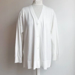 UNIQLO Cardigan Womens sz XL White Cotton Blend V-Neck Lightweight - Picture 1 of 9