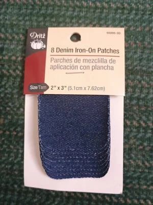 Dritz Denim, 2 x 3-Inch, 8 Count, Dark Blue Iron-On Patches NEW - Image 1 of 4