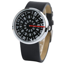 PAIDU Turntable Dial Black Leather Strap Boy Men Quartz Wrist Watch Gift