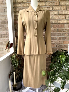 Klassischer Vintage 1940er Swansdown Forstmann Schurwolle Rock Anzug khaki hellbraun - Bild 1 von 24
