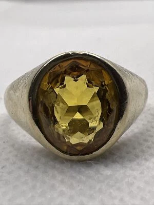 DASON Solid 10K Yellow Gold 4.26CT Oval Golden Yellow Topaz Mens Pinky Ring 6.3g - Image 1 of 4