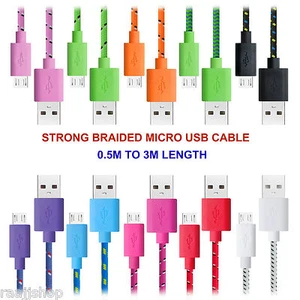 3x Braided Micro USB Data Cable Charging Cable for Samsung HTC Nokia Tablet UK - Picture 1 of 5