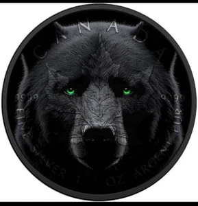 🇺🇸COA#1 Canada Black Bear 1oz SilverMapleLeaf Black Platinum Coin Glowing Eyes - Picture 1 of 3