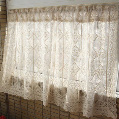 Cortina de café transparente de ganchillo de encaje de algodón de lino de campo francés Foto 1 de 4