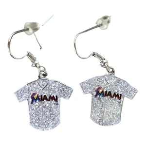 MLB Miami Marlins Glitter Jersey Dangle Earrings - Picture 1 of 1