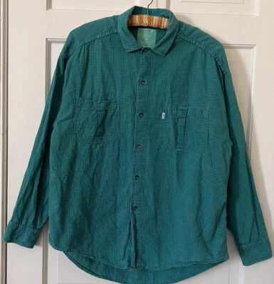 Camisa de algodão vintage anos 80 Levi’s azul-petróleo com botões M G - Imagem 1 de 4
