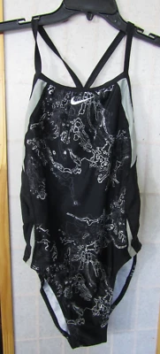 Nike Black/White Swoosh Logo Nylon/Spandex Blend One Piece Swimsuit Women's 36 - Image 1 of 4
