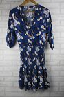 Counrty Road Womens A-Line Dress Blue White Floral Print 8 V-Neck