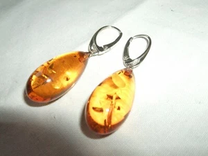 ORECCHINI EARRINGS PENDENTI AMBRA BALTICA MONACHELLA ARGENTO SILVER 925 STERLING - Foto 1 di 5
