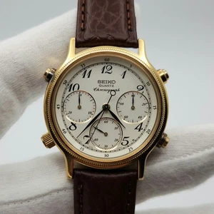 Seiko Herren goldfarbene Quarz Chronograph Uhr 7A28-6050 - BESCHREIBUNG LESEN - Bild 1 von 18