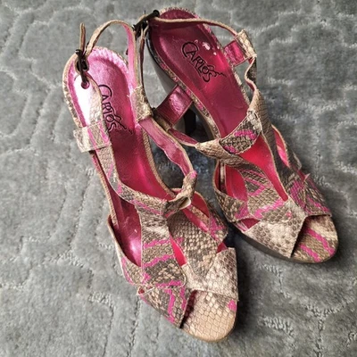 Carlos Cavort Sandalias Plataforma Piel Serpiente MUJER TALLA 7.5M 5" Tacones Altos Barbie  Foto 1 de 4
