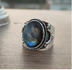 Anello in labradorite, anello a fascia, argento sterling 925, anello fatto a mano, GifAll Size - Foto 1 di 6