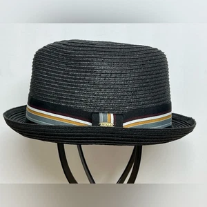 SCALA Dorfman Pacific Straw Diamond Crown Toyo Stripe Black Fedora Golf Hat L - Picture 1 of 7