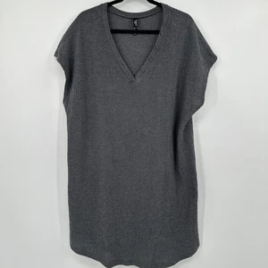 Torrid Sleep Charcoal Gray Waffle Knit V Neck Short Sleeve Tunic Dress 2 - Picture 1 of 9