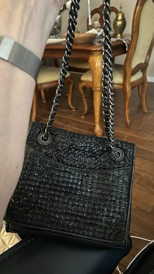 Rare Vintage Tory Burch Black Leather Sparkle Shoulder/Crossbody Bag - Image 1 of 4