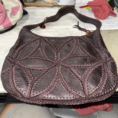 The Sak Pink Label Patchwork Soft Leather Crochet Hobo Shoulder Bag Unique Boho - Image 1 of 4