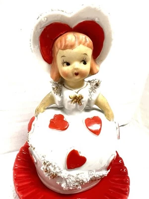 Vtg Lefton Girl Valentine Hearts Red Hair B717 Figurine Bell Wt Gold Cer Ex Cond - Image 1 of 4