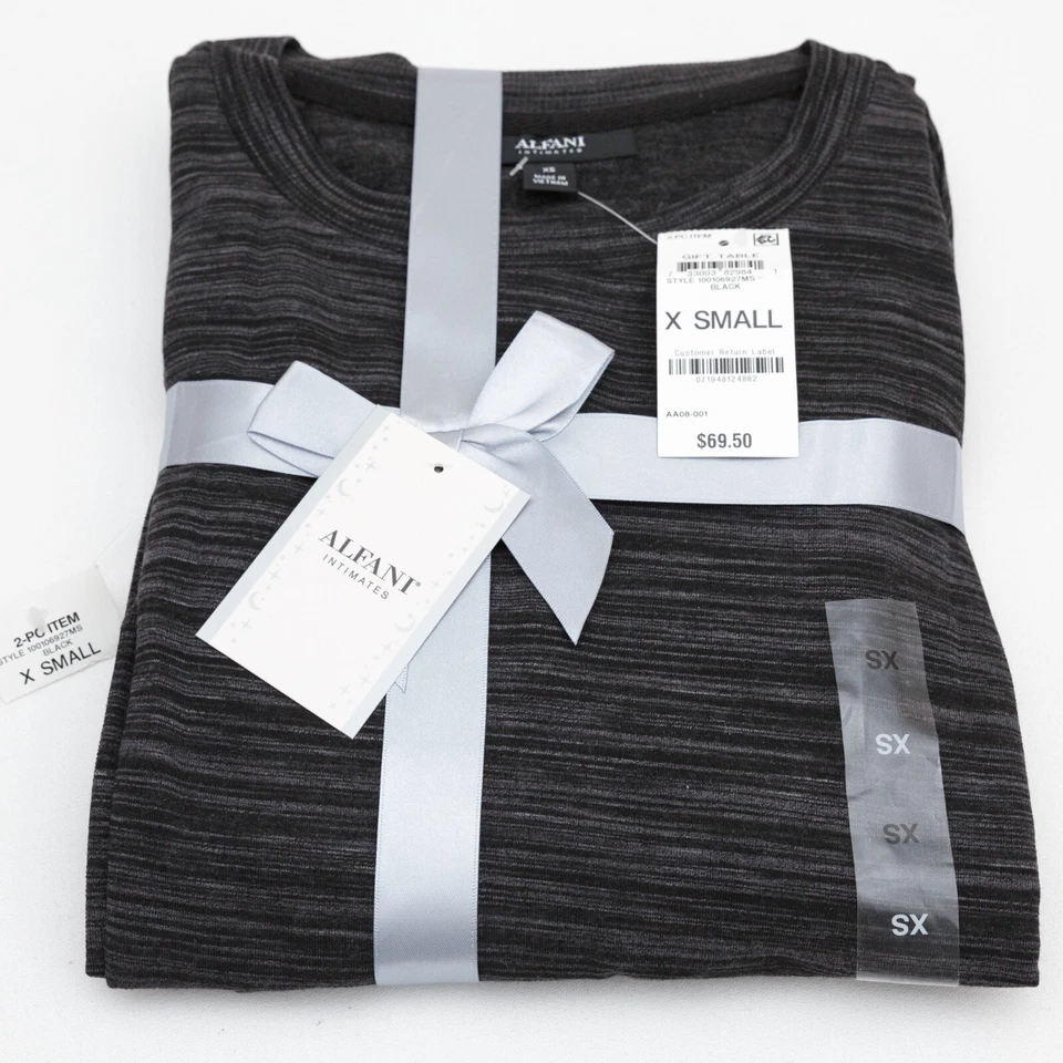 Alfani Womens XS  French Terry Pajama Set Dk Grey Strips New - Image 1 of 4