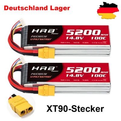 2pcs HRB 14,8V 4S 5200mAh XT90 100C Lipo Akku für RC Hubschrauber Quad Auto LKW - Bild 1 von 4