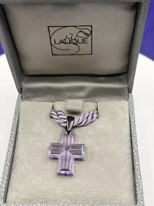 Lalique Purple Clear Crystal Cross Pendant With Silver Loop - Picture 1 of 16