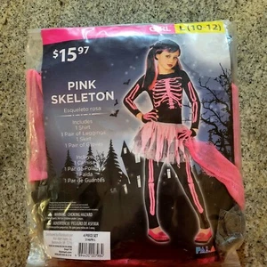 Haloween Costume Skeleton Shirt Leggings Skirt Gloves Girl Large 10 12  New - Picture 1 of 6