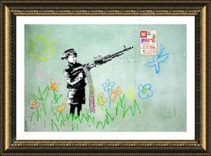 Boy Crayon Shooter by Banksy | Framed canvas | Wall art print HD giclee poster - Picture 1 of 12