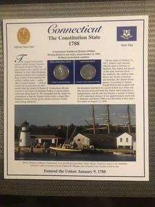 1999 CONNECTICUT STATE INFO P & D STATEHOOD QUARTERS WITH STAMPS PANEL NEU - Bild 1 von 10