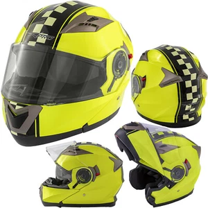 Motorradhelm Doppelvisier Klapphelm Grafik Genehmigt ECE 22 Fluo - Bild 1 von 12